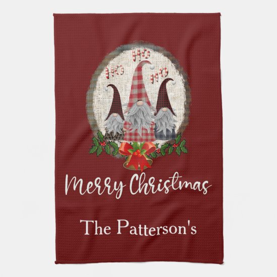Red Christmas Gnomes Trendy Elves  Kitchen Towel