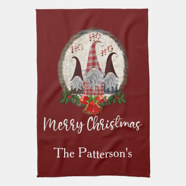 Red Christmas Gnomes Trendy Elves  Kitchen Towel (Vertical)