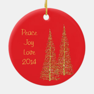 Red Christmas Gold Trees Ball Star Photo Ornament