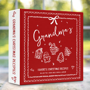 Red Christmas Grandma Recipe Cookbook Fun Doodles 3 Ring Binder