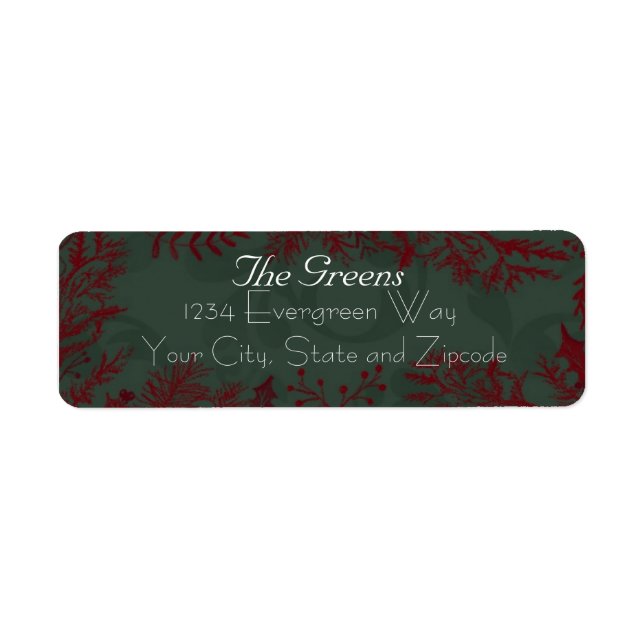 Red Christmas Greenery on Green Background Label (Front)