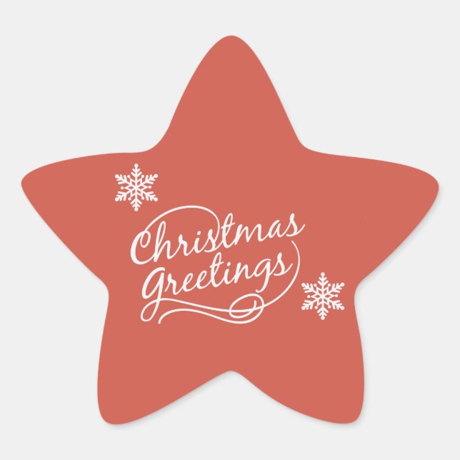 Red Christmas Greetings With Snowflakes Stickers (Front)