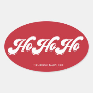 Red Christmas Ho Ho Ho Oval Stickers