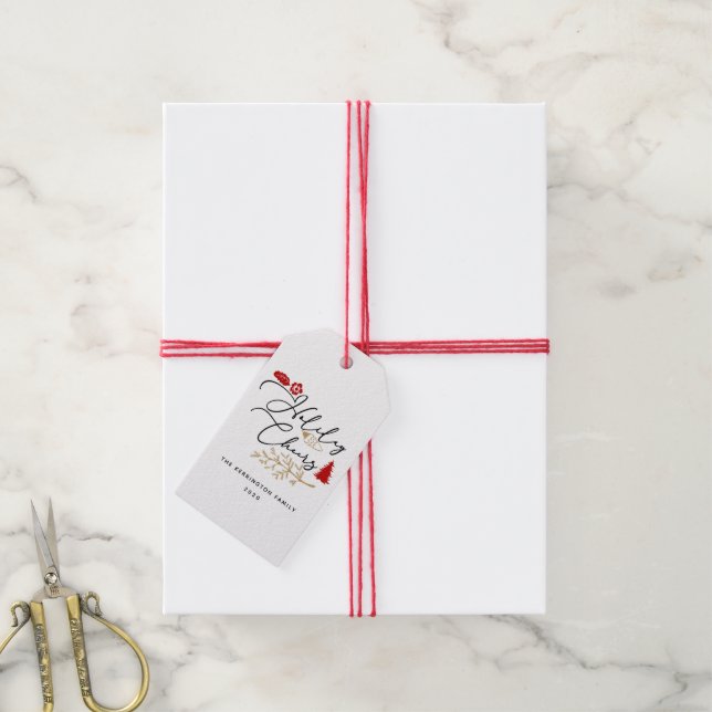 Red Christmas Holiday Cheers Gift Tags (With Twine)