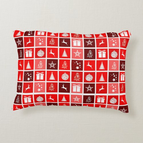 Red Christmas Holiday Cute Tree Reindeer  Accent Pillow