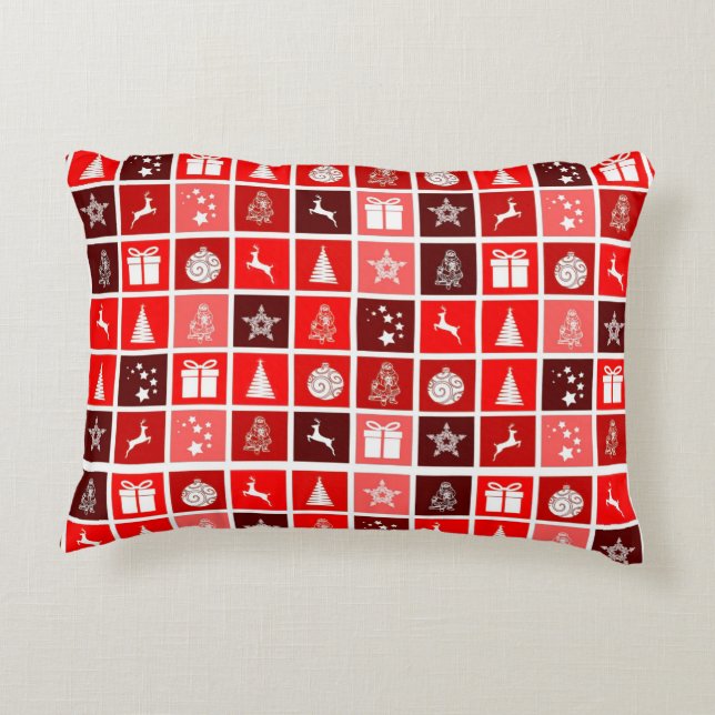 Red Christmas Holiday Cute Tree Reindeer  Accent Pillow (Back)