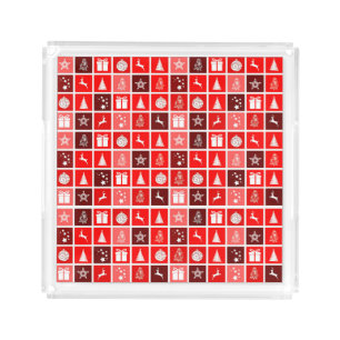 Red Christmas Holiday Cute Tree Reindeer Acrylic Tray