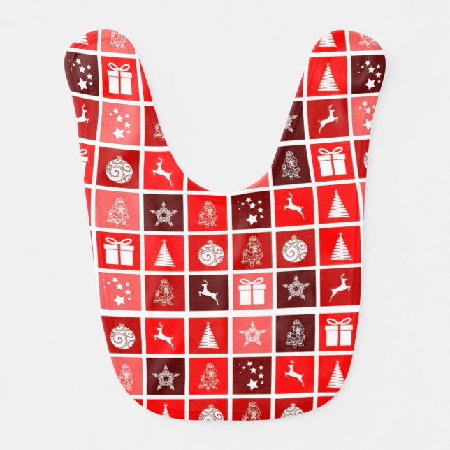 Red Christmas Holiday Cute Tree Reindeer  Baby Bib (Front)