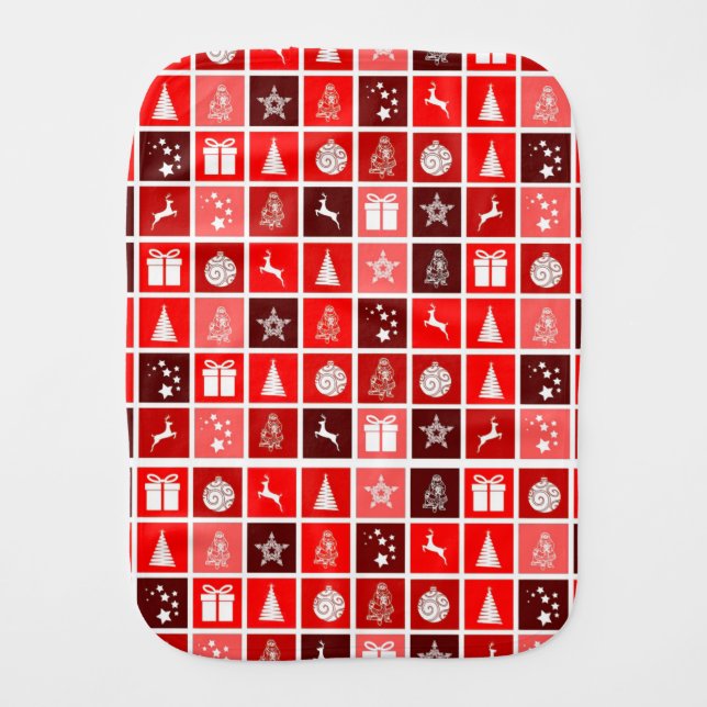Red Christmas Holiday Cute Tree Reindeer  Baby Burp Cloth (Front)