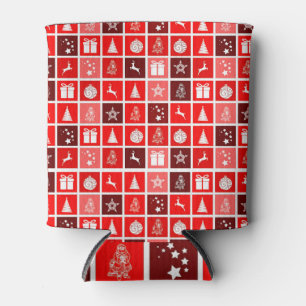 Red Christmas Holiday Cute Tree Reindeer Can Cooler