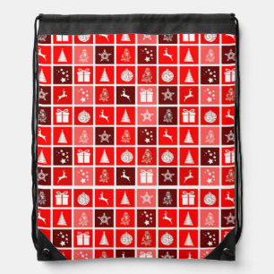 Red Christmas Holiday Cute Tree Reindeer Drawstring Bag