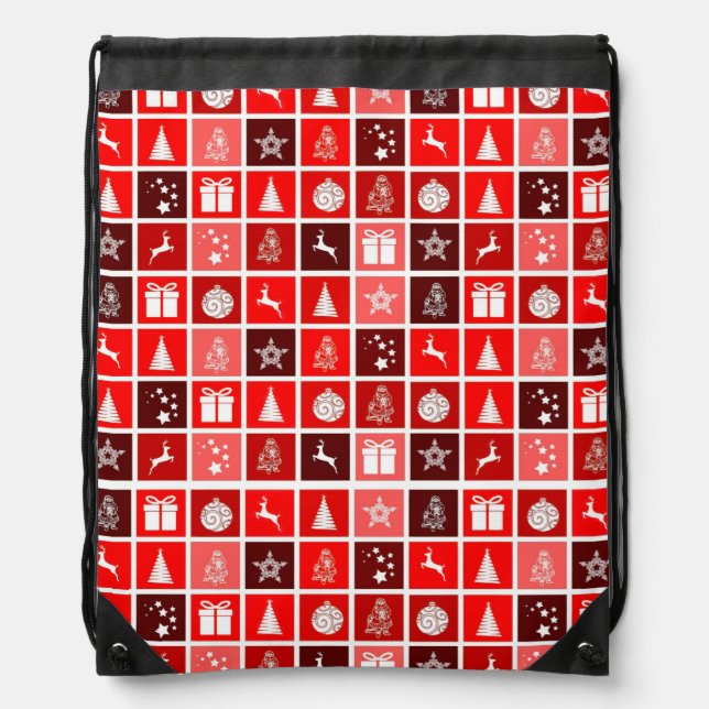 Red Christmas Holiday Cute Tree Reindeer  Drawstring Bag (Front)