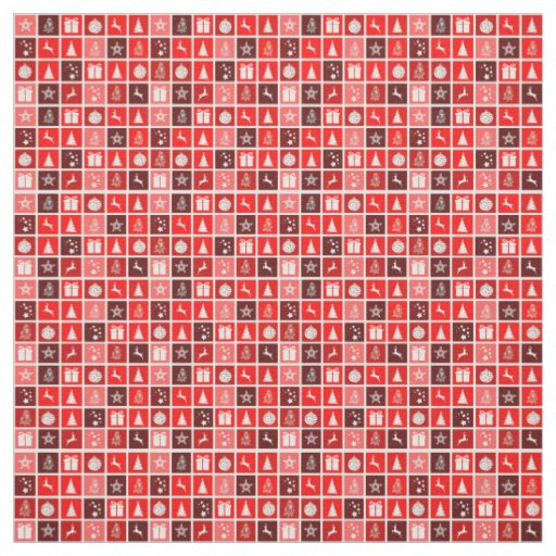 Red Christmas Holiday Cute Tree Reindeer  Fabric