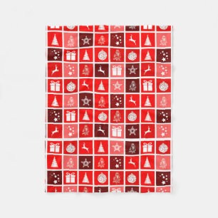 Red Christmas Holiday Cute Tree Reindeer Fleece Blanket