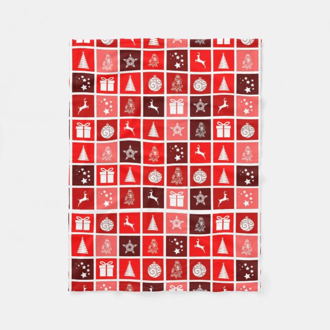 Red Christmas Holiday Cute Tree Reindeer  Fleece Blanket (Front)
