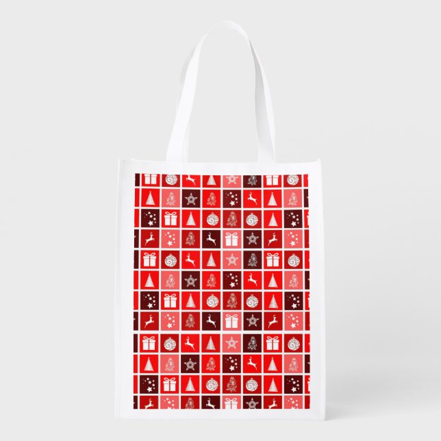 Red Christmas Holiday Cute Tree Reindeer  Grocery Bag (Back)