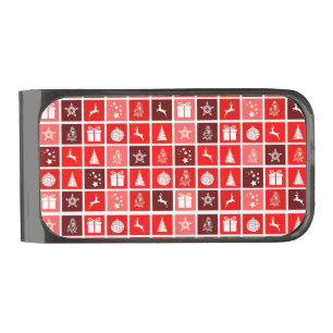 Red Christmas Holiday Cute Tree Reindeer Gunmetal Finish Money Clip