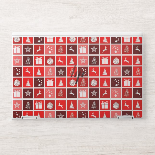 Red Christmas Holiday Cute Tree Reindeer  HP Laptop Skin (Front)