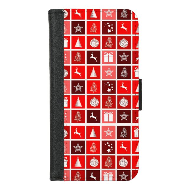 Red Christmas Holiday Cute Tree Reindeer  iPhone Wallet Case (Front)