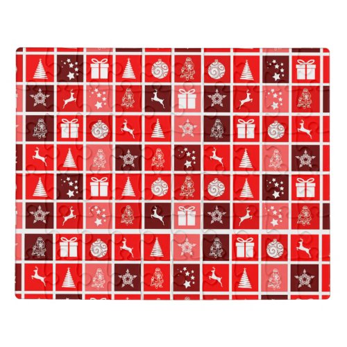 Red Christmas Holiday Cute Tree Reindeer  Jigsaw Puzzle