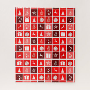 Red Christmas Holiday Cute Tree Reindeer Jigsaw Puzzle