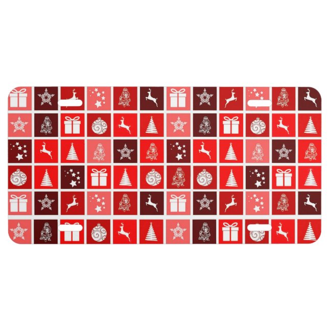 Red Christmas Holiday Cute Tree Reindeer  License Plate (Front)