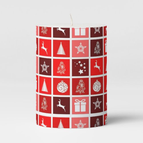 Red Christmas Holiday Cute Tree Reindeer  Pillar Candle