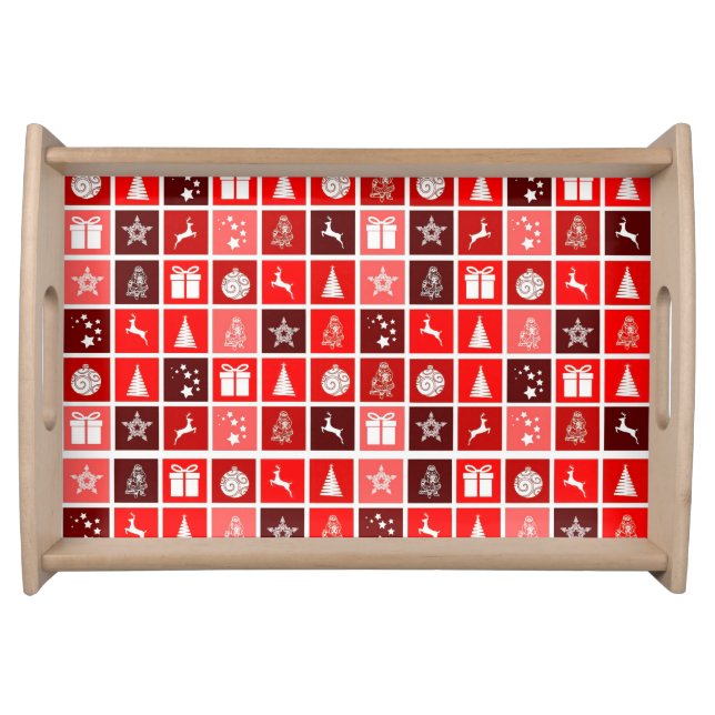 Red Christmas Holiday Cute Tree Reindeer  Serving Tray (Front)