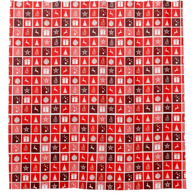 Red Christmas Holiday Cute Tree Reindeer  Shower Curtain (Front)
