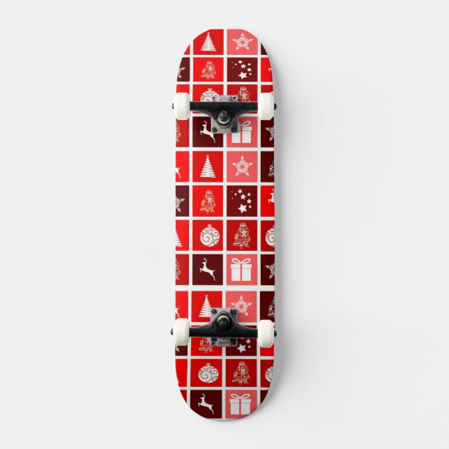 Red Christmas Holiday Cute Tree Reindeer  Skateboard (Front)