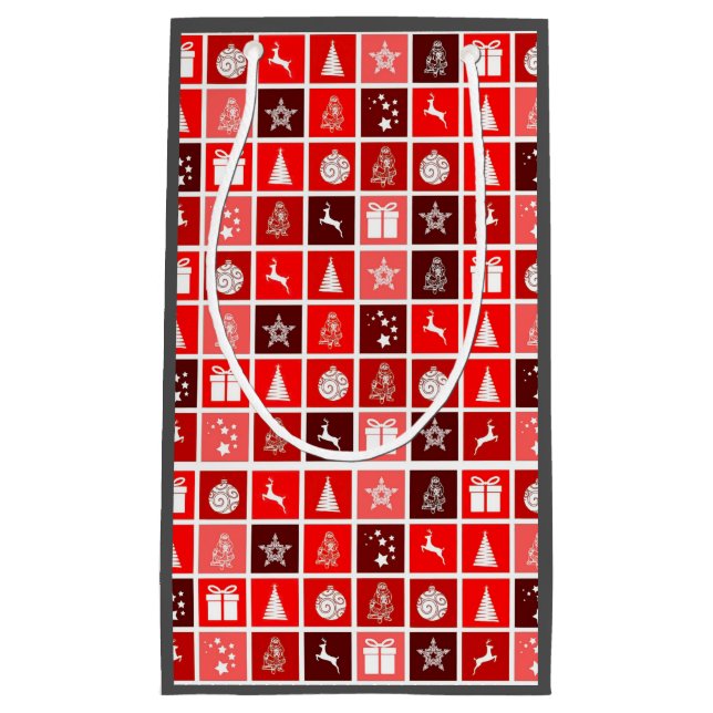 Red Christmas Holiday Cute Tree Reindeer  Small Gift Bag (Front)