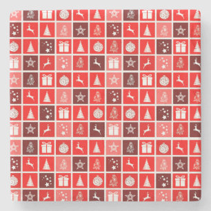 Red Christmas Holiday Cute Tree Reindeer  Stone Coaster