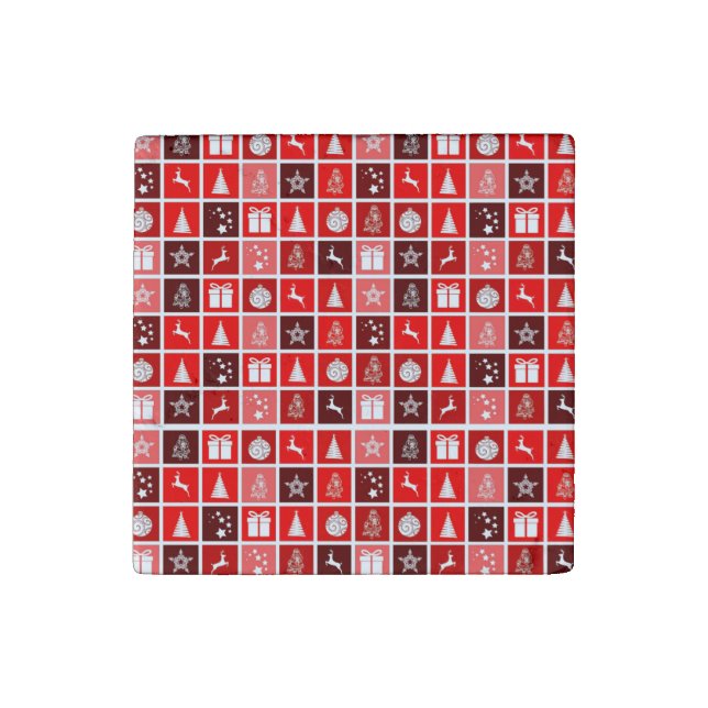 Red Christmas Holiday Cute Tree Reindeer  Stone Magnet (Fourth Magnet)