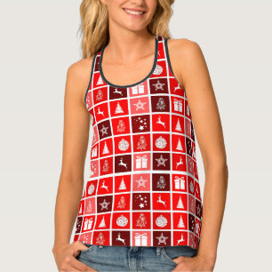 Red Christmas Holiday Cute Tree Reindeer Tank Top
