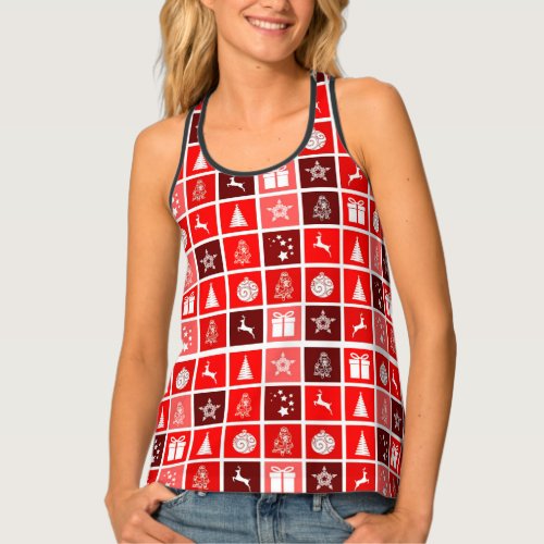 Red Christmas Holiday Cute Tree Reindeer  Tank Top