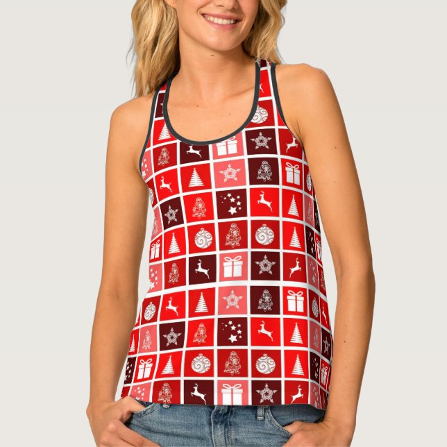 Red Christmas Holiday Cute Tree Reindeer  Tank Top (Front)
