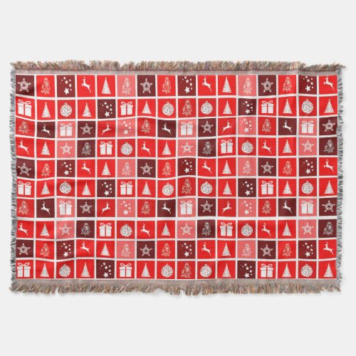 Red Christmas Holiday Cute Tree Reindeer  Throw Blanket