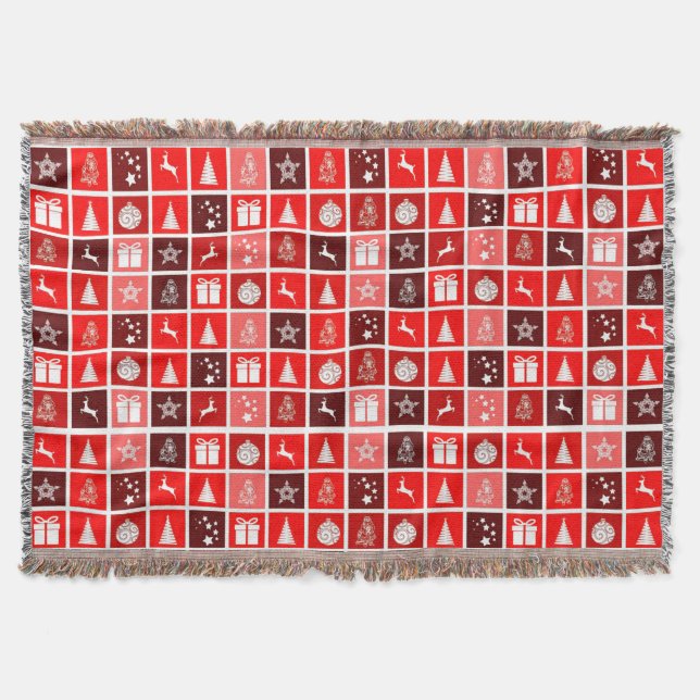 Red Christmas Holiday Cute Tree Reindeer  Throw Blanket (Front)