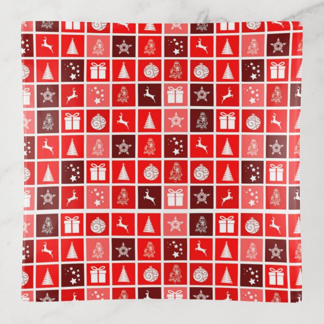 Red Christmas Holiday Cute Tree Reindeer  Trinket Tray (Front)