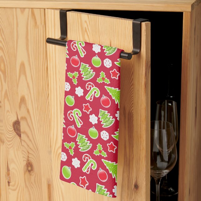 Red Christmas Holiday Decor Kitchen Towel (Thirds Fold)
