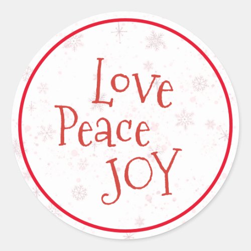 Red Christmas Holiday Love Peace Joy  Classic Round Sticker