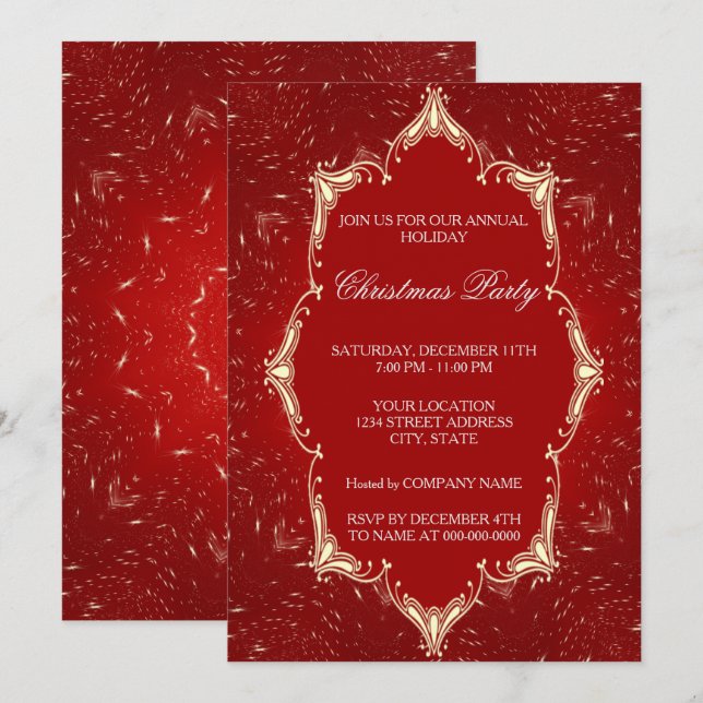 Red Christmas Holiday Party Invitation (Front/Back)