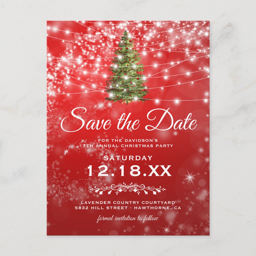 Red Christmas Holiday Party Save the Date Announcement Postcard | Zazzle