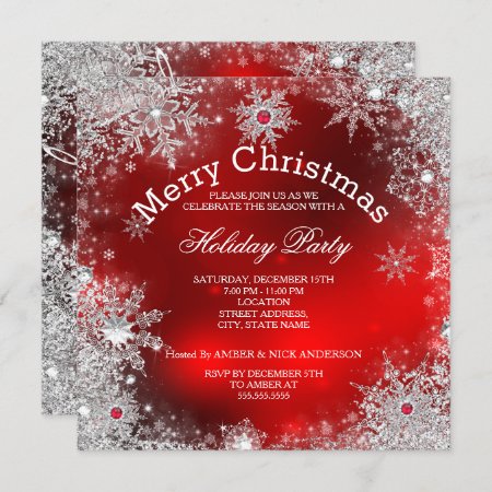 Red Christmas Holiday Party Winter Wonderland Invitation