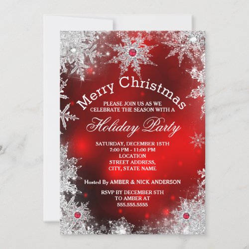 Red Christmas Holiday Party Winter Wonderland Invitation