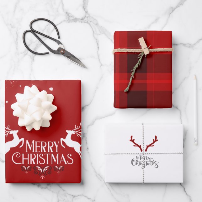 Red Christmas Holiday Wrapping Paper Sheets (Front)