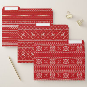 Red Christmas Holidays Festive Knitted Patterns File Folder
