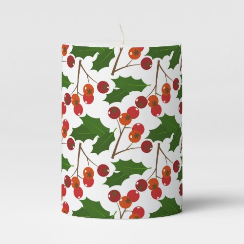 Red Christmas Holly Berries  Holidays Pillar Candle