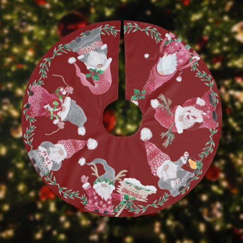 Red Christmas I Love Gnomes Whimsical Holiday Brushed Polyester Tree Skirt