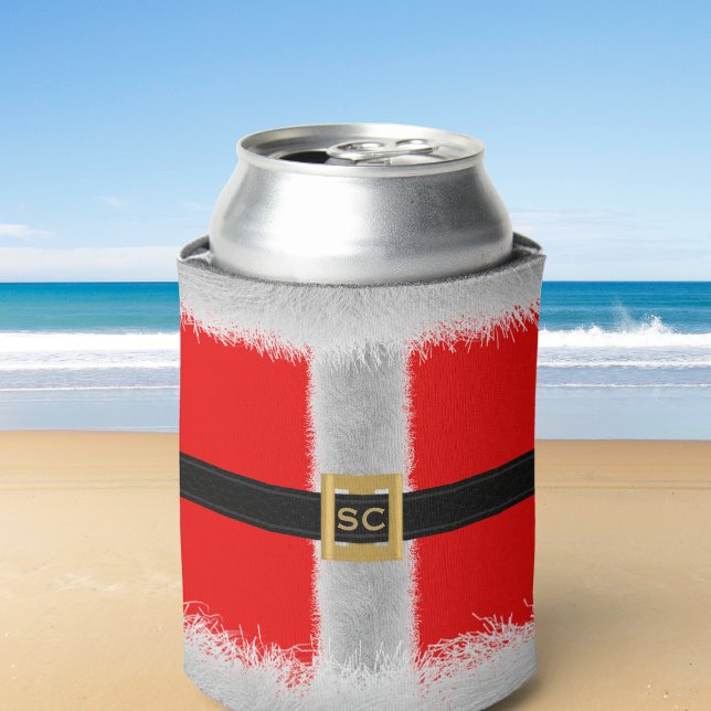 Red Christmas in July Santa Party Can Cooler (Just add your initials! Perfect can cooler for your Christmas in July Santa Party)
